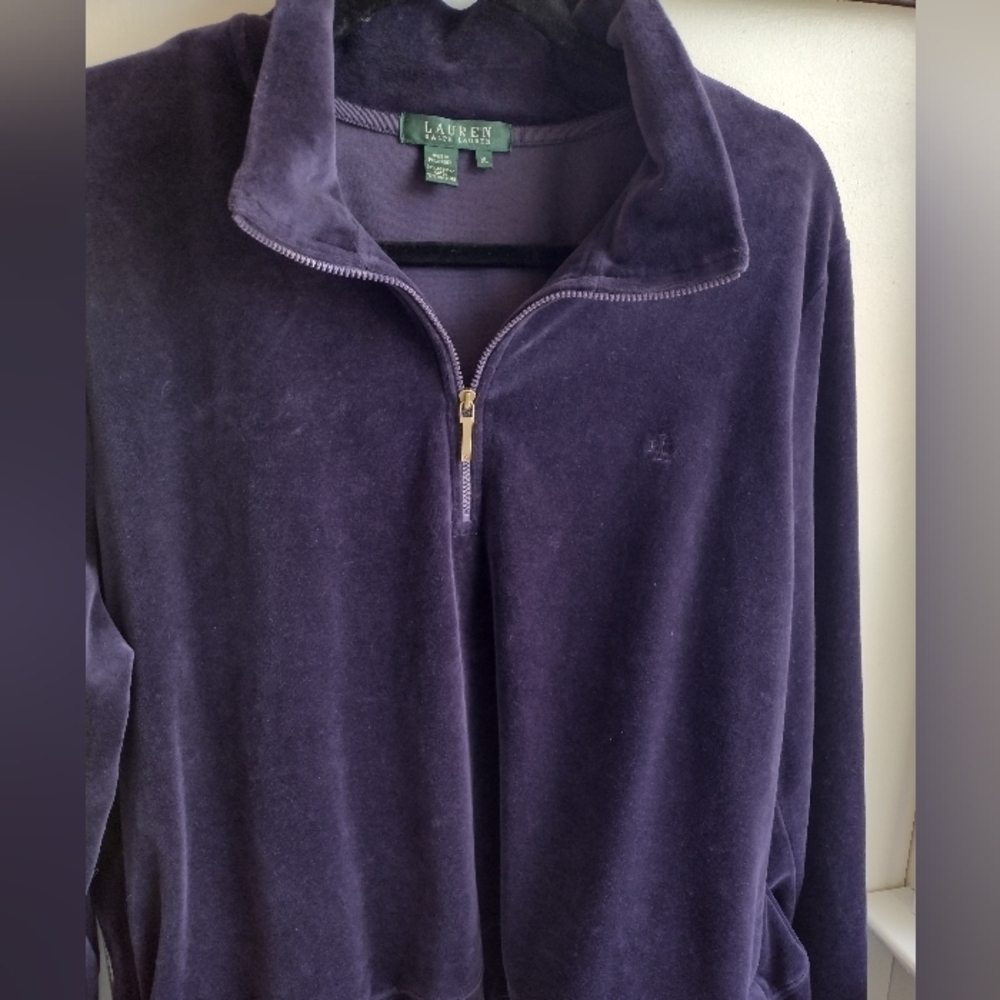 Ralph Lauren Purple 💜 Velvet Quarter Zip tracksuit jacket size XL